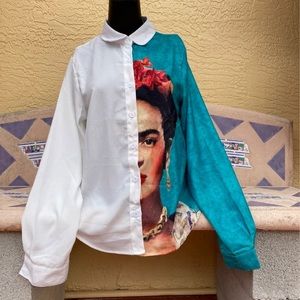 COPY - FRIDA KAHLO TURQUOISE WHITE LONG SLEEVE